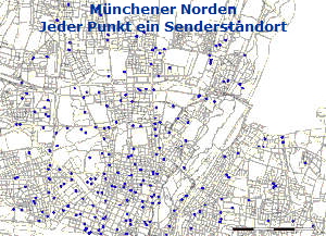 Eine Senderkarte der Stadt München zeigt den Bürgern, wo sich schon Sendemasten niedergelassen haben und wo noch ein Fleckchen frei ist
