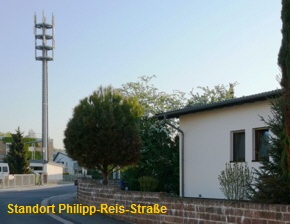 Neuer Funkmast an der Philipp-Reis-Strasse nahe dem Stadtzentrum von Bruchkbel