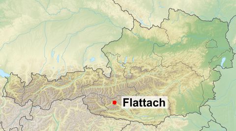 Bild: Reliefkarte Österreich (Wikipedia), Lage der Gemeinde Flattach